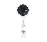 Black cat Green Eyes Badge Reel Retractable Name Badge Holders Funny Nurse Badge Clip with Keychain Lightweight Plastic ID Card Holders for Men Women Gifts