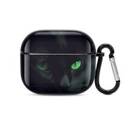 Black Cat Green Eyes Bluetooth Earbuds Case Cover Full Body Shockproof Protection Hard Case Support Wireless Charging with Keychain Personalized Gift for AirPods 3