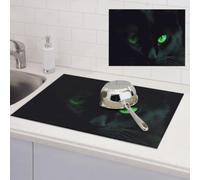 Black cat green eyes Dish Drying Mat for Kitchen Counter Super Absorbent Microfiber Drainer Mats Large Size Dish Drying Pad Quick Drying Dish Rack Pad 18"x 24"
