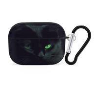 Black Cat Green Eyes Earbuds Organizer Shockproof Protective Airpods Pro Cover with Carabiner Clip Anti Fall Carrying Earphone Case Cover for Airpods Pro 2nd Generation Black