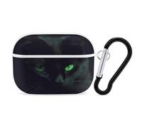 Black Cat Green Eyes Earbuds Organizer Shockproof Protective Airpods Pro Cover with Carabiner Clip Anti Fall Carrying Earphone Case Cover for Airpods Pro 2nd Generation White