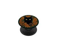 Black Cat Green Eyes Fall Oak Leaves Acorn Autumn Wreath PopSockets Adhesive PopGrip