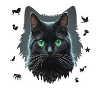 Black Cat Green Eyes Jigsaw Puzzle 175PCS Wolf Head Design Puzzle Wooden Jigsaw Puzzles for Adults Families