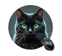Black Cat Green Eyes Mouse Pad Round Laptop Mouse Mat Cute Computer Mousepad Keyboard Pad Non-Slip Desk Pads for Gaming Office Work Home