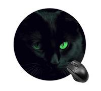 Black Cat Green Eyes Mouse Pad Round Premium-Textured Waterproof Computer Mousepad, Stitched Edges Gaming Mouse Mat for Laptop, Home Office Decor Desk Accessories