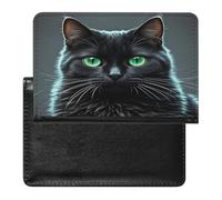 Black Cat Green Eyes Passport Holder PU Leather Passport Wallet Cute Passport Cover Case Portable Credit Card Organizer Beautiful Travel Document Organizer for Women Men