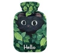 Black Cat Green Water Bottle for hot Water with Soft Cover 2L Bags for Menstrual Cramps Menstrual Cramps