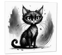 Black Cat Greeting Card Cute Gothic Cat Sketch Drawing 145 x 145mm