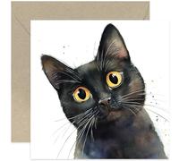 Black Cat Greeting Cards for Him Her - Cat Lover Art Card - For Special Occassions like Birthday, Thank You, Congratulations, Just Because, Thinking of You - For Women and Men