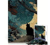 Black Cat Guardian of The Night Jigsaw Puzzles 1000 Piece for Adults Intellectual Fun Calm Distraction Sharp Cut Thoughtful Gift (38x52cm)