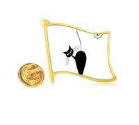 Black Cat Halloween Animal Art Outline Golden Metal Flag Lapel Pin Badge