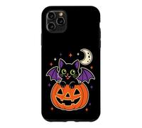 Black Cat Halloween Bat Wings Emerald Eyes Moon Stars Cute Case for iPhone 11 Pro Max