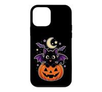 Black Cat Halloween Bat Wings Emerald Eyes Moon Stars Cute Case for iPhone 12 mini