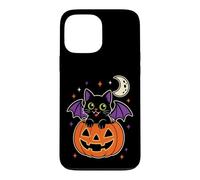 Black Cat Halloween Bat Wings Emerald Eyes Moon Stars Cute Case for iPhone 13 Pro Max