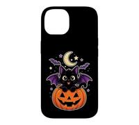 Black Cat Halloween Bat Wings Emerald Eyes Moon Stars Cute Case for iPhone 14