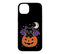 Black Cat Halloween Bat Wings Emerald Eyes Moon Stars Cute Case for iPhone 14 Plus