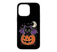 Black Cat Halloween Bat Wings Emerald Eyes Moon Stars Cute Case for iPhone 14 Pro Max