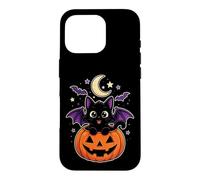 Black Cat Halloween Bat Wings Emerald Eyes Moon Stars Cute Case for iPhone 16 Pro