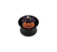 Black Cat Halloween Bat Wings Emerald Eyes Moon Stars Cute PopSockets Adhesive PopGrip