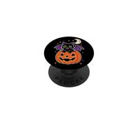 Black Cat Halloween Bat Wings Emerald Eyes Moon Stars Cute PopSockets Adhesive PopGrip