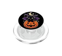 Black Cat Halloween Bat Wings Emerald Eyes Moon Stars Cute PopSockets PopGrip for MagSafe