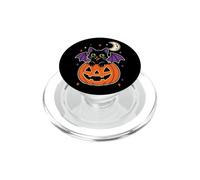 Black Cat Halloween Bat Wings Emerald Eyes Moon Stars Cute PopSockets PopGrip for MagSafe