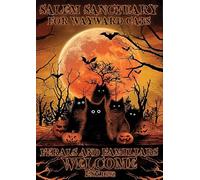 Black Cat Halloween Salem Sanctuary For Wayward Cats For Retro-Style Home Coffee Wall Decor Or Use In Bars And Garages, Metal Tin Sign 12x16 Inches.