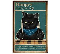 Black Cat Hangry A State Os Anger Caused by Lack of Food Poster Gifts for Men Women Home Gift Yard Novelty Funny Celebration Courtyard Poster s Metal Signs Art Wall Decor 12x16 Inch