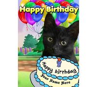 Black Cat Happy Birthday Personalised Card A5 cake card PID4