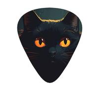 Black cat head printed guitar picks, 12-piece set with thin, medium, and thick styles, comes with a storage case