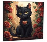 Black Cat Heart Valentines Card Roses Cute cat card 145mm x 145mm