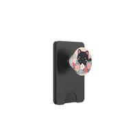 Black Cat Hiding Behind Colorful Spring Flowers PopSockets PopWallet for MagSafe