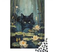 Black Cat Hiding in River Jigsaw Puzzle 1000 Pieces for Cat Families, 52x38cm/1000pcs