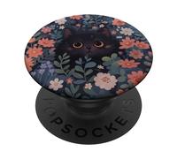 Black Cat Hiding in Wild Spring Flowers Floral Graphic PopSockets Adhesive PopGrip