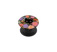 Black Cat Hiding Spring Colorful Floral Botanical Ladybug PopSockets Adhesive PopGrip