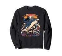 Black Cat Hunting Shark Ukiyo-e Wave Adventure Sweatshirt