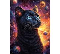 Black Cat in A Cosmic Starry Sky 300 Piece Jigsaw Puzzle for Adults Wildlife Pet Cute Rainy Day Activity Mindful Relaxation Precision Cut Pieces Unique Gift Wall Art Decor 300 PCS