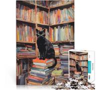 Black Cat in a Library1000 Pieces Puzzles for Adults Stress Reliever Staycation Kill time Enhance love between couples 38x26cm