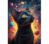 Black Cat in A Magical Cosmic Sky 500 Pc Classic Jigsaw Puzzle Wildlife Pet Puzzle for Adults Hard Challenging Hobby Home Decor Poster Smooth Wooden Cardboard 500 PCS