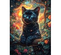 Black Cat in A Magical Flower Garden 500 Piece Pack Classic Jigsaw Puzzle Science Fiction Magical Dream Couple Puzzle Partners Ultra Difficult Wall Decor Easter New Year Creativity & Gift Giving 500