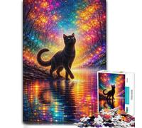 Black Cat in A Magical Forest Wooden Puzzle 500 Pieces, Adult Jigsaw | Jigsaw Puzzle Gift - birthday gift for jigsaw fans with screen-free home activity.