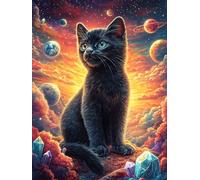 Black Cat in A Starlit Sky 500 Piece Jigsaw Puzzle for Adults Teens Fairy Tale Scenery Cartoon Study Break Relaxation Brain Exercise Colourful Design Great Gift for Students 500 PCS