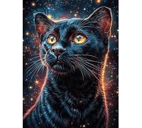Black Cat in A Starry Magical Sky 500 Pieces Premium Jigsaw Puzzle Wildlife Pet Cute Adult Jigsaws Educational Challenge Mental Exercise Wall Art Winter Durable Cardboard 500 PCS