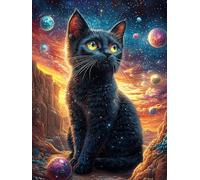 Black Cat in A Starry Sky 300 Pieces Set Classic Jigsaw Puzzle Science Fiction Magical Dream Couple Puzzle Partners Mind Relaxation Wall Decor Easter New Year Recycled Cardboard 300 PCS