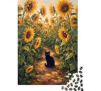 Black Cat in A Sunflower Field 1000 Piece Jigsaw Puzzle for Adults, 38x26cm/1000pcs, Screen-Free Leisure, Weekend Downtime And Year-Round Leisure