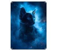 Black Cat in Blue Mist Metal Tin Sign Wall Art Home Shed Plaque - A5