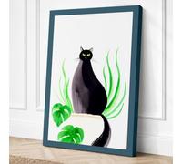 Black Cat in Botanicals Boho Canvas Wall Art Print 36x24 Inch