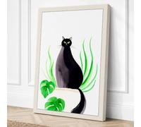 Black Cat in Botanicals Boho Canvas Wall Art Print 36x24 Inch