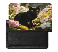 Black Cat in Flower Garden Passport Holder for Women Men Slim Travel Wallet Travel Document Organizer ID Card Protector Case Holders PU Leather Passport Cover Credit Card Holder