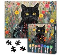 Black Cat in Flowers Jigsaw Puzzle for Adults, 1000 Piece Challenging Art with Vibrant Colors for Wall Decor, Living Room or Bedroom Decoration, Activity (50x70cm)
